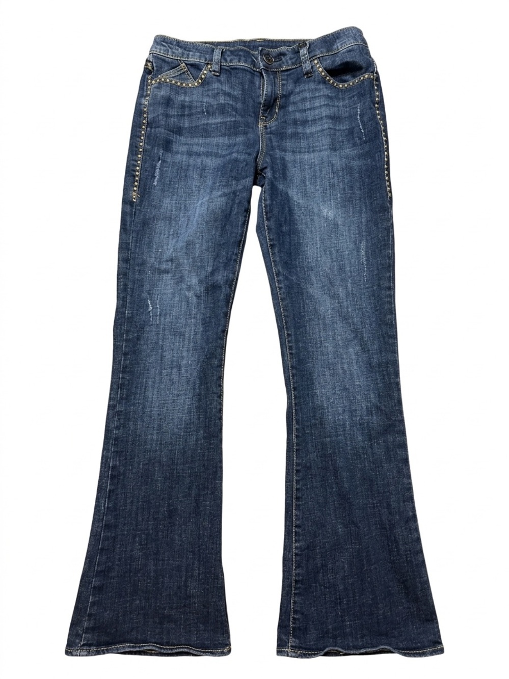 Rock & Republic Kasandra Dark Blue Flare Jeans with Stud Trim Size 14 - Picture 5 of 12